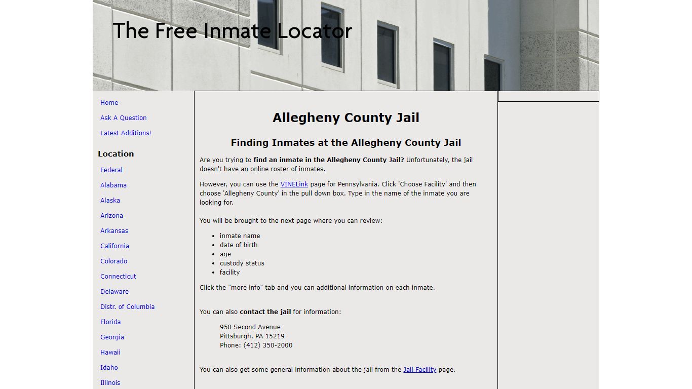 Allegheny County Jail - The Free Inmate Locator